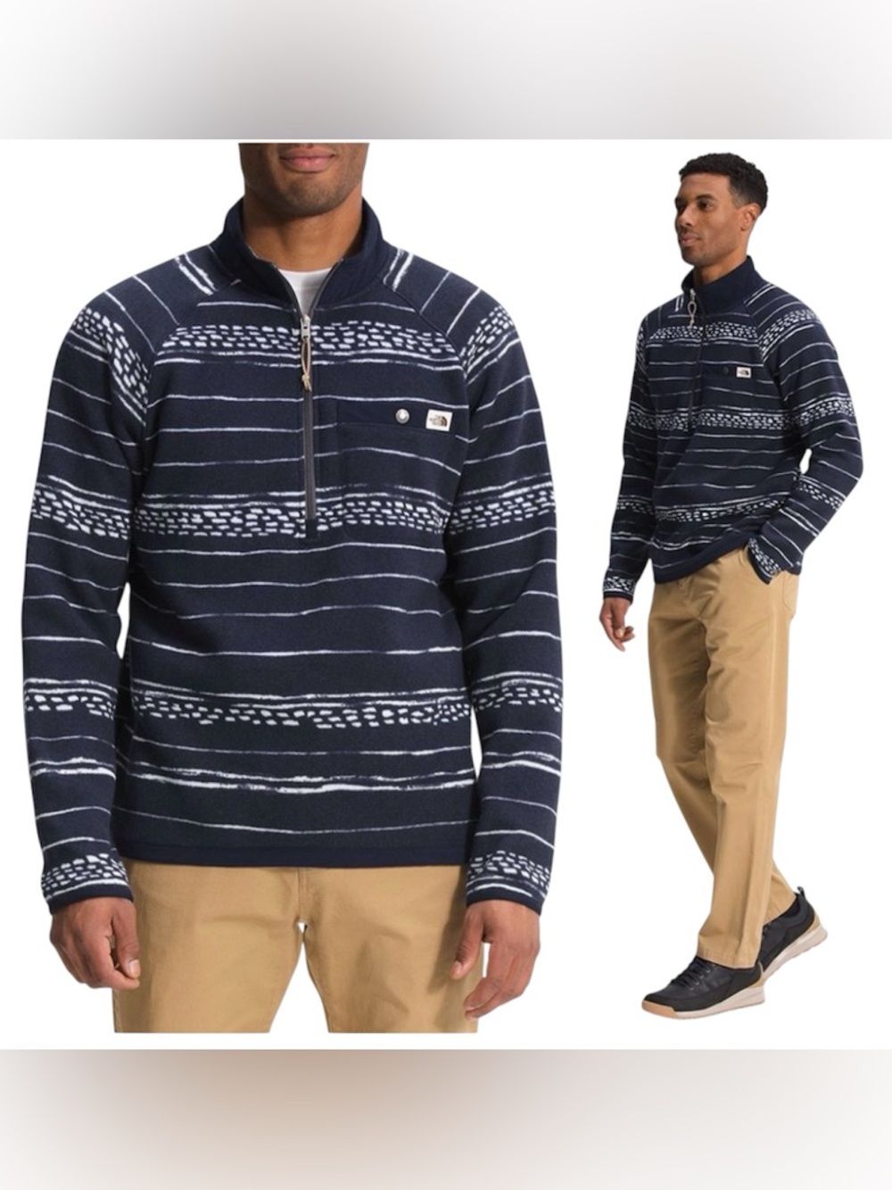 The North Face Vintage Glacier Fleece 1/4 Zip Pullover Aztec Stripe Navy Men’s M